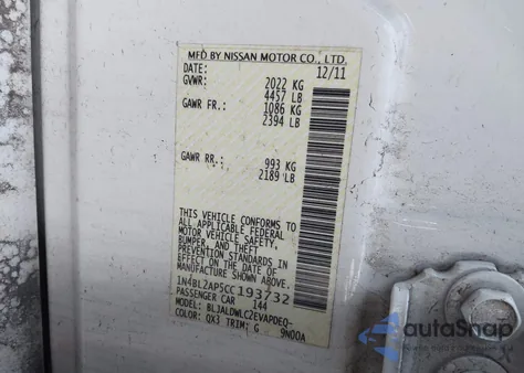 2012 Nissan Altima 3.5 Sr from USA, damaged, VIN 1N4BL2AP5CC193732